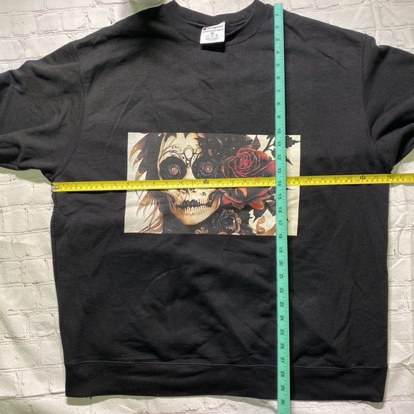 Champion Crewneck Sweatshirt Mens 2XL Black Gothic Grunge Day Of Dead Skull Rose - Picture 6 of 10